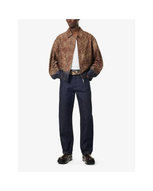 Dries Van Noten Brown Abstract-Print Patch-Pockets Regular-Fit Cotton Jacket for men