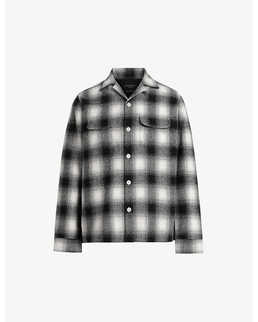 AllSaints Gray Fortunado Graphic-embroidered Checked Recycled Polyester-blend Shirt for men