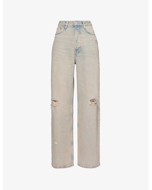Samsøe & Samsøe White Shelly Faded-wash Wide-leg Recycled Denim-blend Jeans