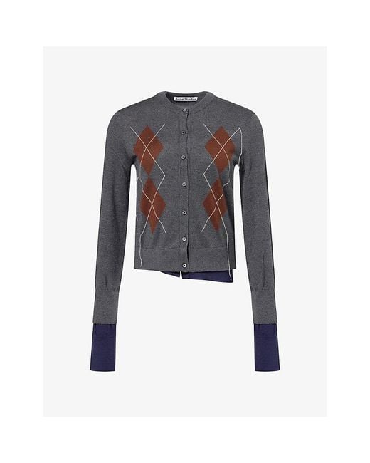 Acne Blue Double-Layered Argyle-Pattern Silk-Blend Cardigan