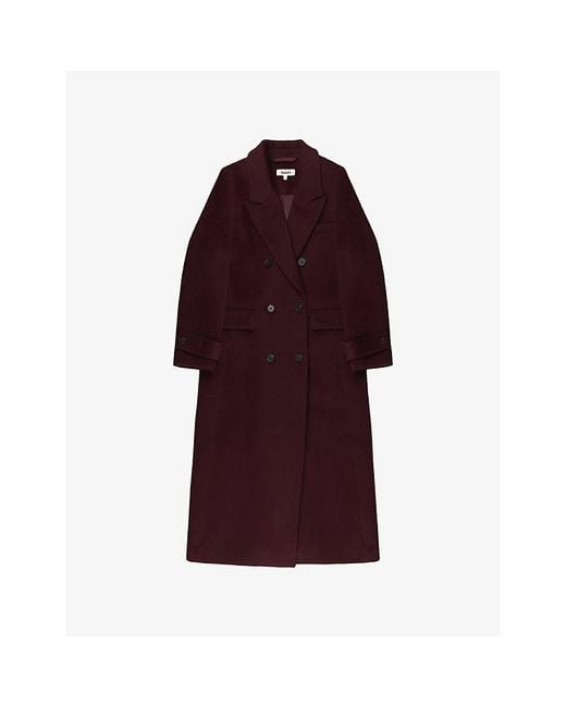 Ro&zo Red Peak-Lapel Double-Breasted Wool-Blend Coat