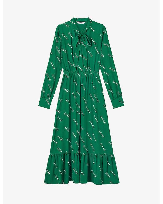L.K.Bennett Green Bridget Graphic-print Elasticated-waist Woven Midi Dress