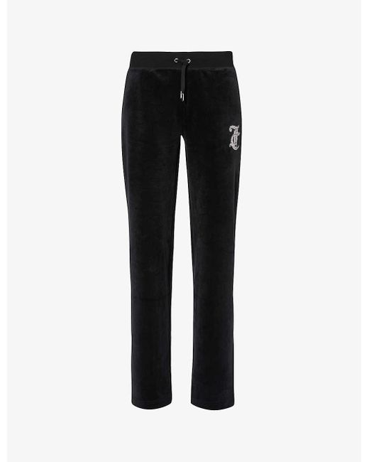 Juicy Couture Black Rhinestone-embellished Straight-leg Mid-rise Velour jogging Bottom