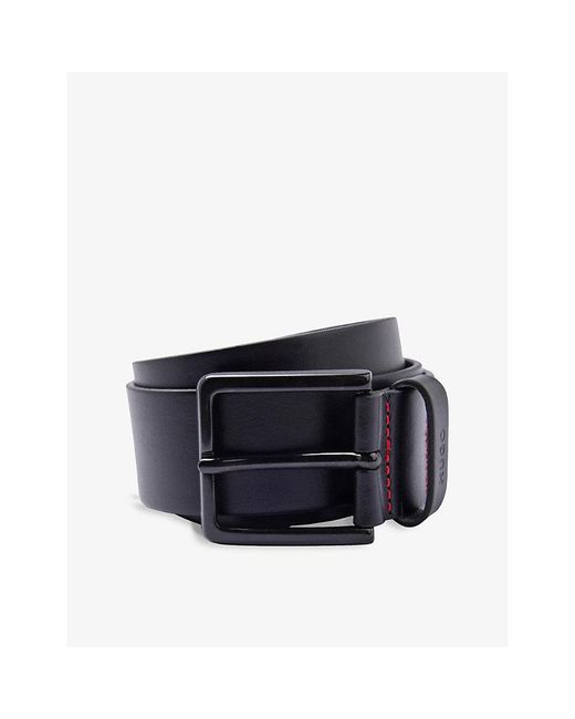 HUGO Blue Logo-Embossed Leather Belt for men