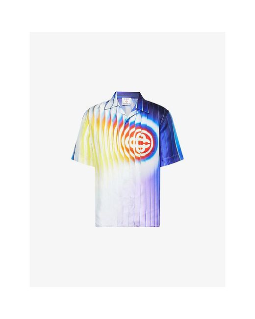 Casablanca Blue Shockwave Emblem-Print Silk Shirt for men