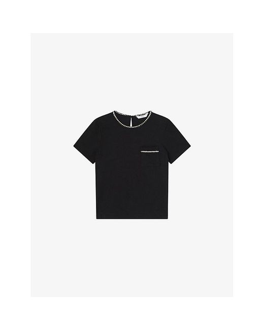L.K.Bennett Black Vita Contrast-Trim Cotton-Jersey T-Shirt