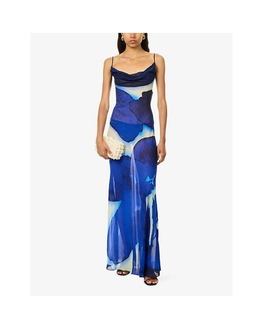 Rat & Boa Blue Aralia Printed Tulle Maxi Dress