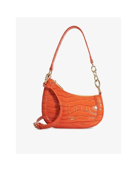 Dune Red Direction Asymmetric Chain-Detail Faux-Leather Shoulder Bag