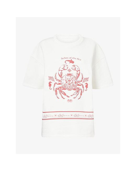 Ara White Brand-Print Relaxed-Fit Cotton T-Shirt