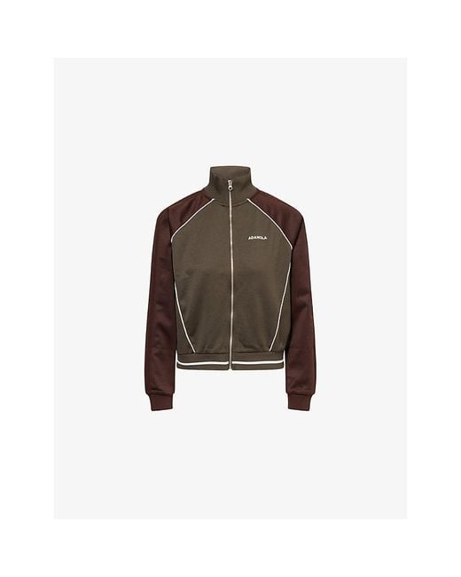 ADANOLA Brown Embroidered-Logo Long-Sleeve Jersey Track Jacket