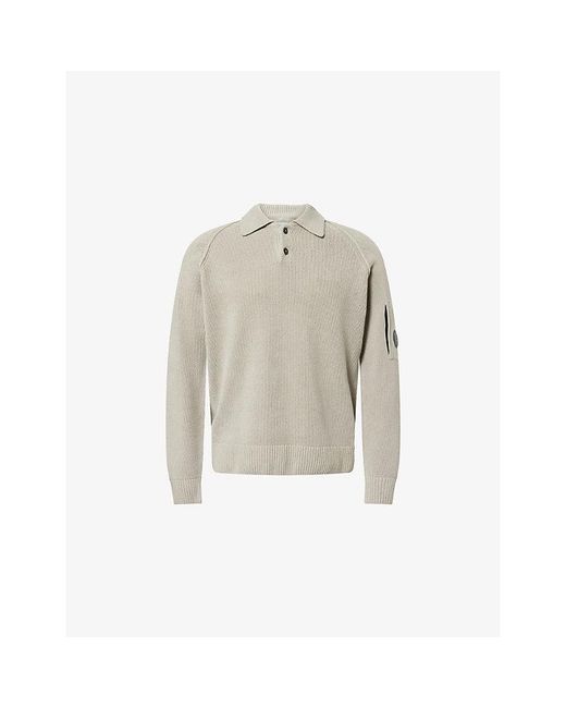C P Company Natural Brand-Lens Ribbed Cotton Polo Jumper for men