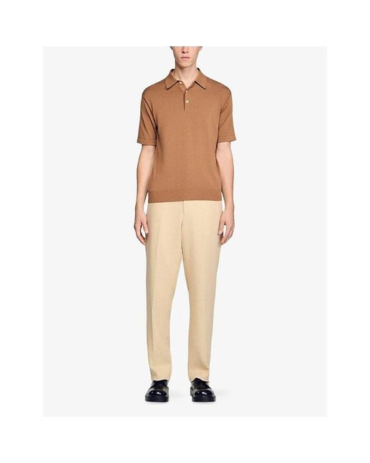 Sandro Brown Short-Sleeved Cotton And Silk Polo Shirt for men