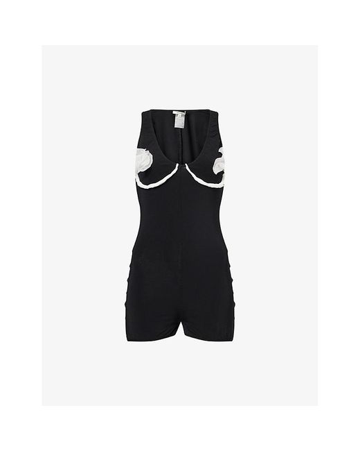 Nensi Dojaka Black Draped Flower Stretch-Jersey Playsuit