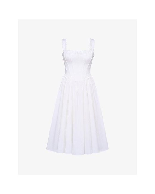 House Of Cb White Amara Floral-Print Lace-Embroidered Stretch-Cotton Midi Dress Xs (A-C Cup)