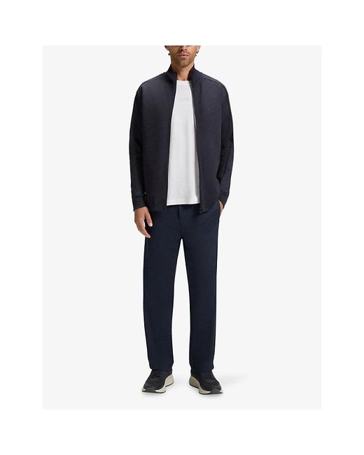 Boss Blue Jacquard-Pattern Elasticated-Waist Jersey Jogging Bottoms for men