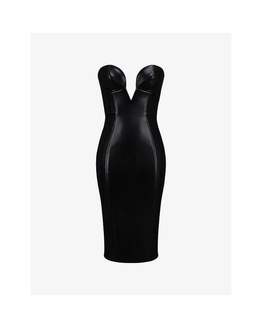 House Of Cb Shia Strapless Faux-Leather Midi Dress in Black | Lyst