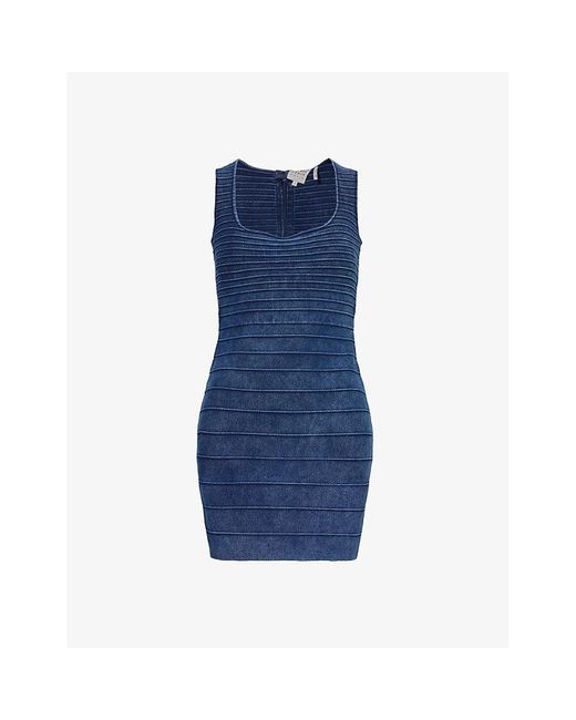 Hervé Léger Blue Bandage Faded Stretch-denim Mini Dress