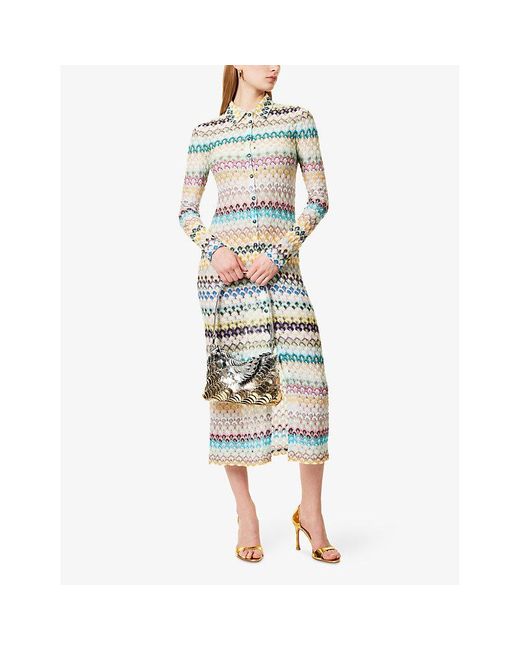 Missoni Blue Open-Work Semi-Sheer Woven Maxi Dress