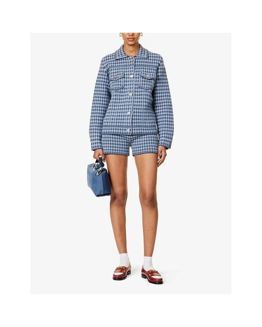 Barrie Blue Houndstooth-pattern Cashmere And Cotton-blend Jacket