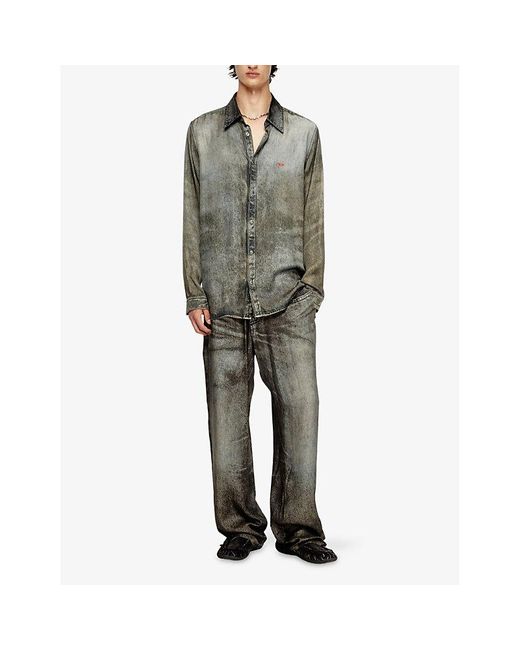 DIESEL Gray P-Theck-Lkct Denim-Print Straight-Leg Woven Trousers for men