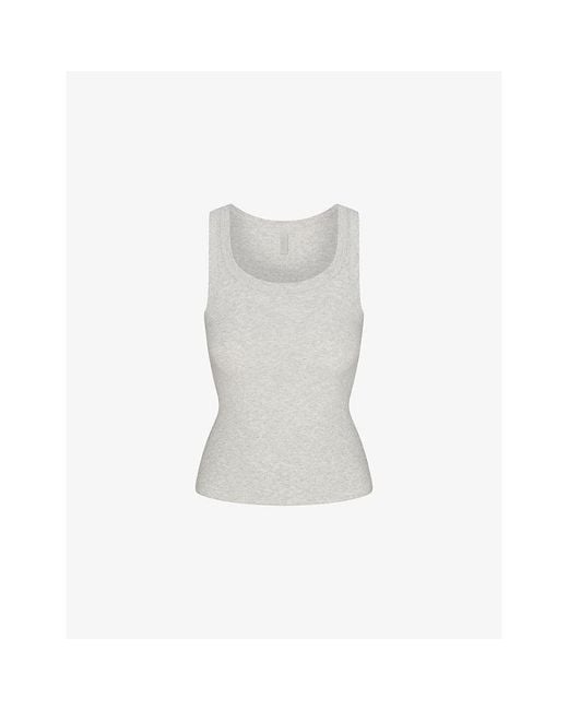 Skims White Scoop-Neck Ribbed Stretch-Cotton Tank Top