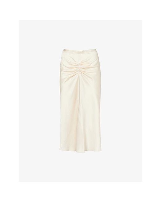 Victoria Beckham Natural Bela Draped Satin Midi Skirt