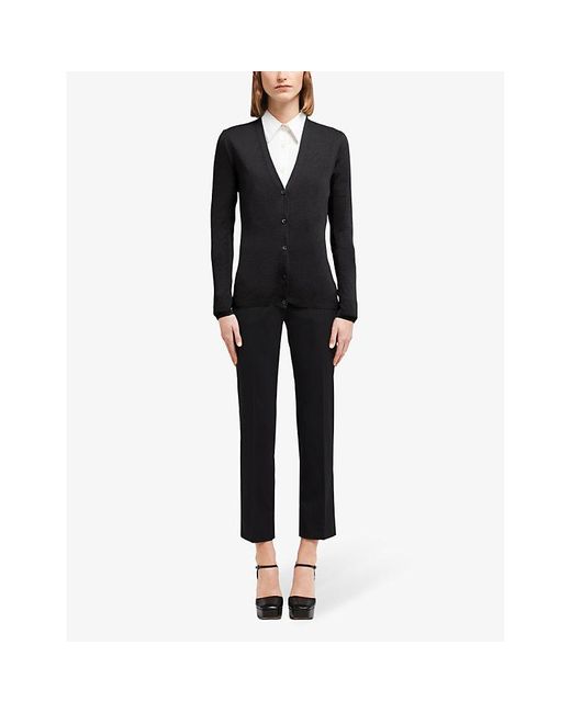 Prada Black Slim-fit V-neck Cashmere And Silk Cardigan