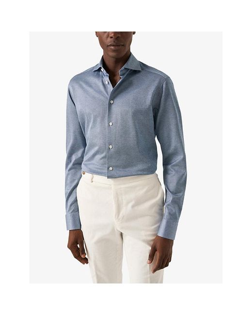 Eton of Sweden Blue Mélange-weave Slim-fit Cotton Shirt for men