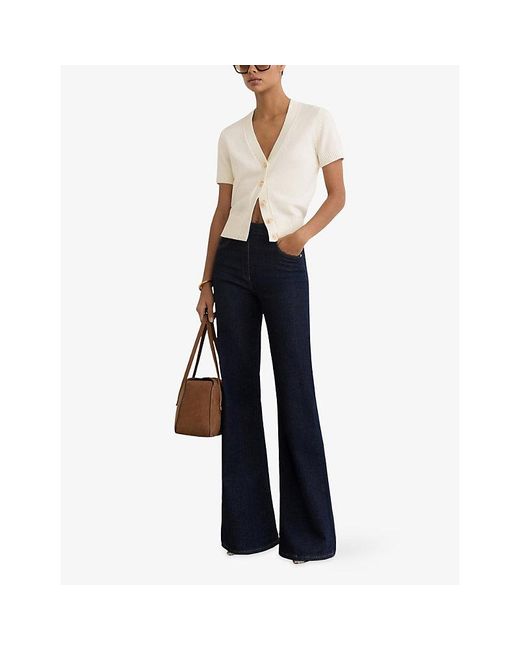 Reiss White V-Neck Short-Sleeve Cotton And Wool-Blend Cardigan