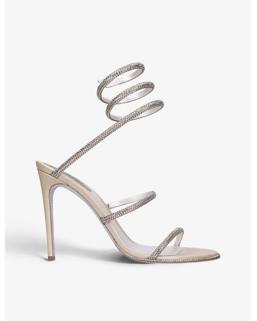 Rene Caovilla Cleo Crystal-embellished Leather Heeled Sandals in Gold ...