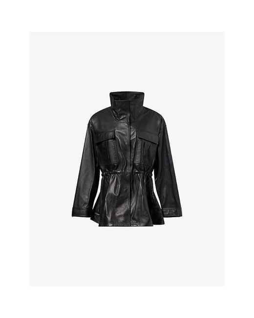 RÓHE Frames Black Funnel-Neck Sculptural Leather Jacket