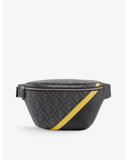 Fendi Brand print Cotton blend And Leather Bum Bag in Gray for Men