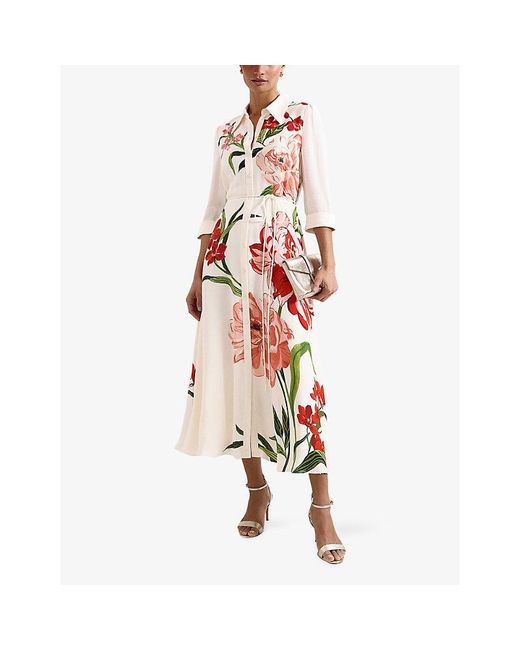 Phase Eight Red Annabella Petite Floral-Print Woven Dress