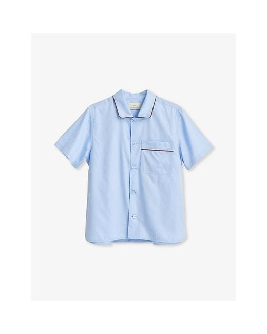 Hay Blue Outline Contrast-Trim Cotton Pyjama Shirt