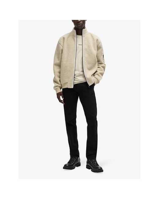 Boss Black Casual Slim-Fit Straight-Leg Stretch-Cotton Trousers for men