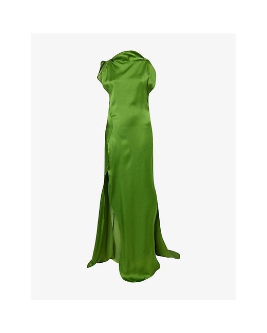 Victoria Beckham Women's Green Rad Split-Sides Satin Maxi Dress Victoria Beckham Women's Green Rad Split-Sides Satin Maxi Dress