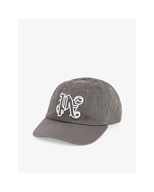 Palm Angels Gray Monogram-embroidered Cotton-twill Cap for men