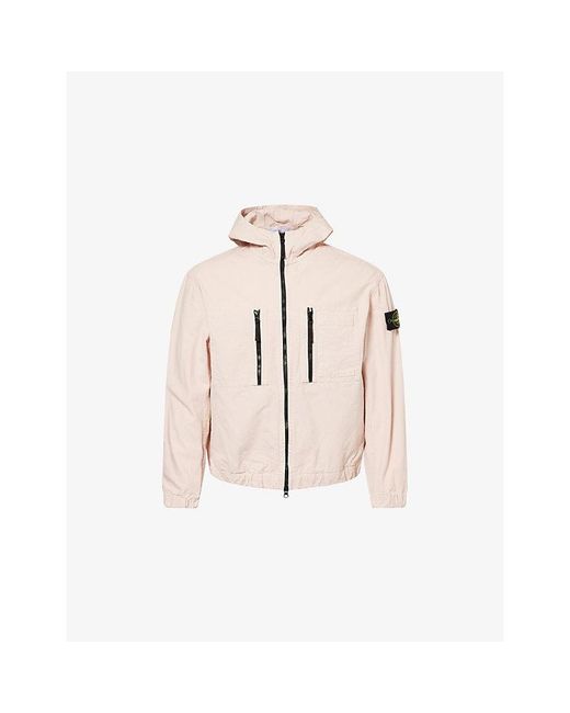 Stone Island Pink Hooded Zip-Up Cotton Ripstop Jacket for men