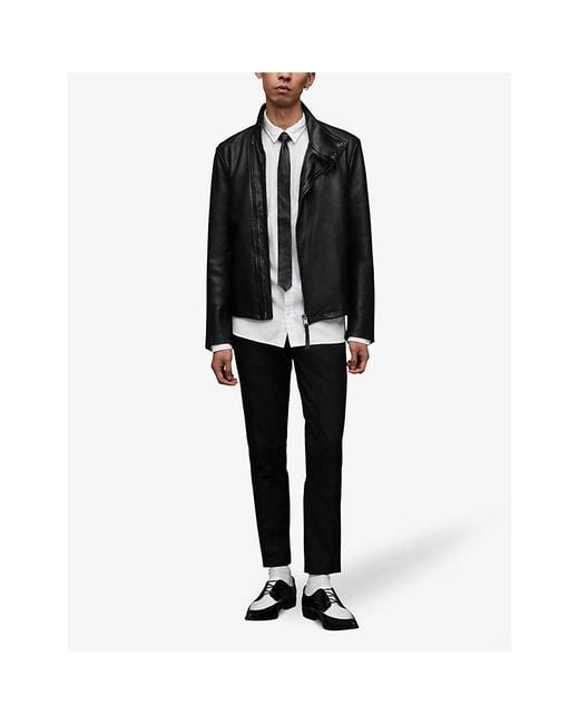 ALLSAINTS TROST レザー ファンネルネックバイカー ジャケット M ALLSAINTS Trost Leather Funnel Neck Biker Jacket in Black
