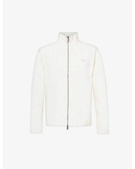 Fred Perry White Brand-embroidered Funnel-neck Cotton Jacket for men