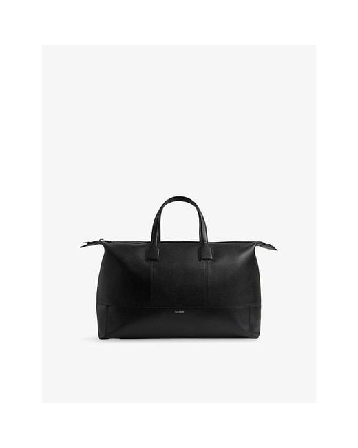Reiss Black Casey Logo-Embossed Leather Holdall for men