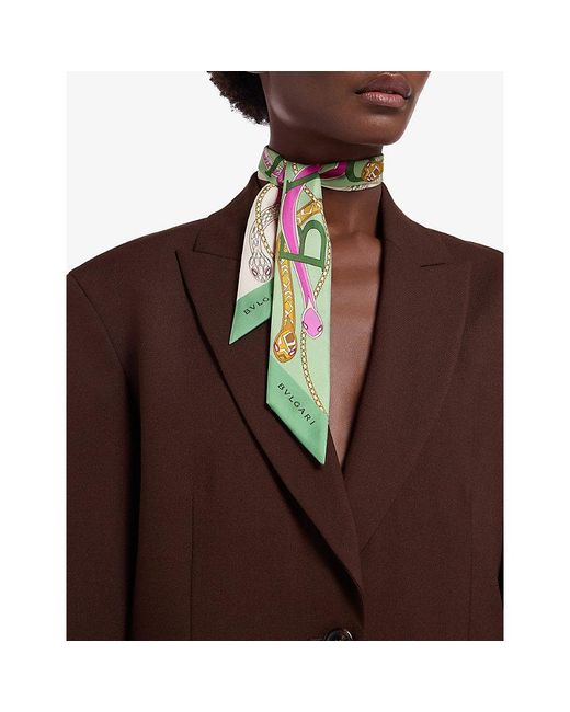 BVLGARI Green Serpenti 75 Mini Shelley Silk-Twill Scarf