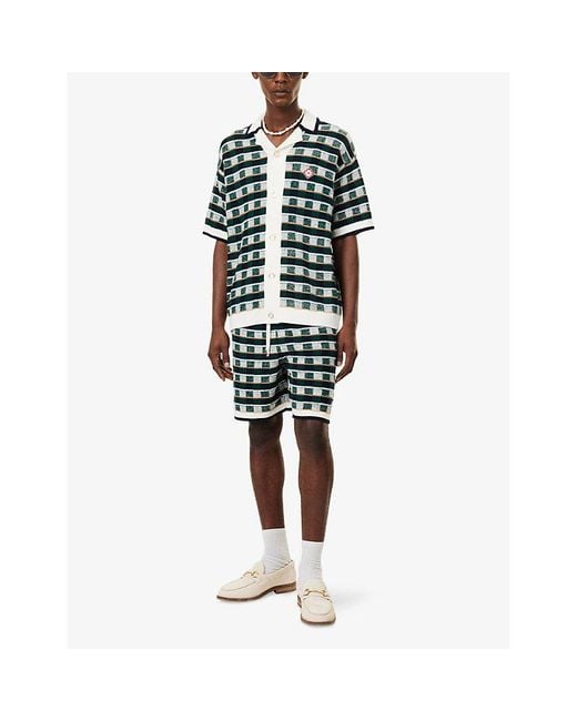 Casablanca Blue Mosaic Crochet Cotton Shorts for men