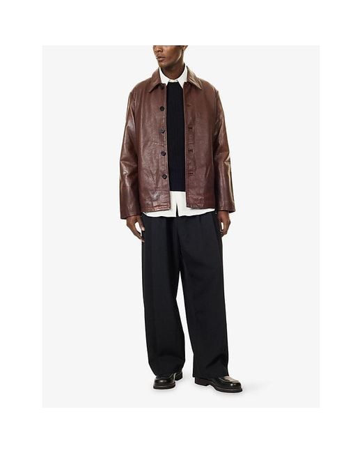 Studio Nicholson Brown Slim-Fit Leather Jacket for men