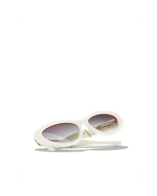 Chanel White Ch5513 Cat Eye-frame Acetate Sunglasses
