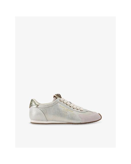 Kurt Geiger White Islington Eagle-Embellished Metallic-Leather Trainers