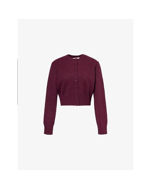 The Couture Club Purple Emblem Cropped Knitted Cardigan
