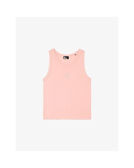 The Kooples Pink Sleeveless Logo-Embroidered Cotton T-Shirt