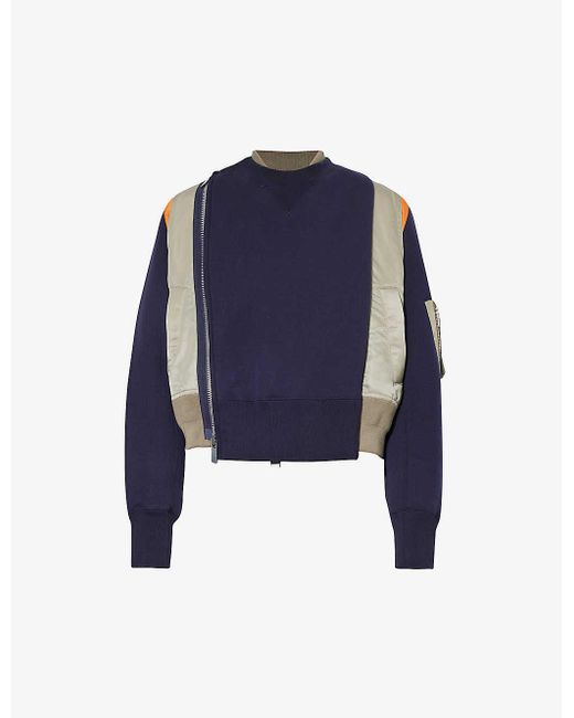 Sacai Blue Colour-block Cotton-blend Jersey Sweatshirt X
