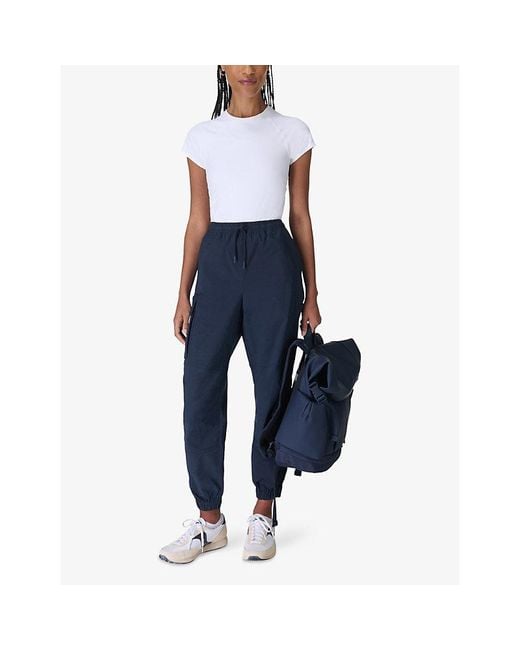 Sweaty Betty Blue Quinn Patch-Pocket Tapered Stretch-Cotton Cargo Trousers